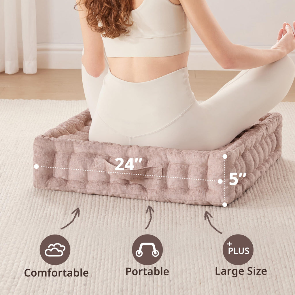Floor Pillow, Large Cushion for Meditation, 24x24 Blush
