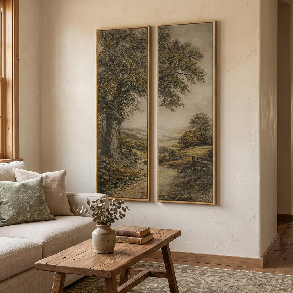 Framed Vintage Long Narrow Landscape Wall Art, 60x20 Inch