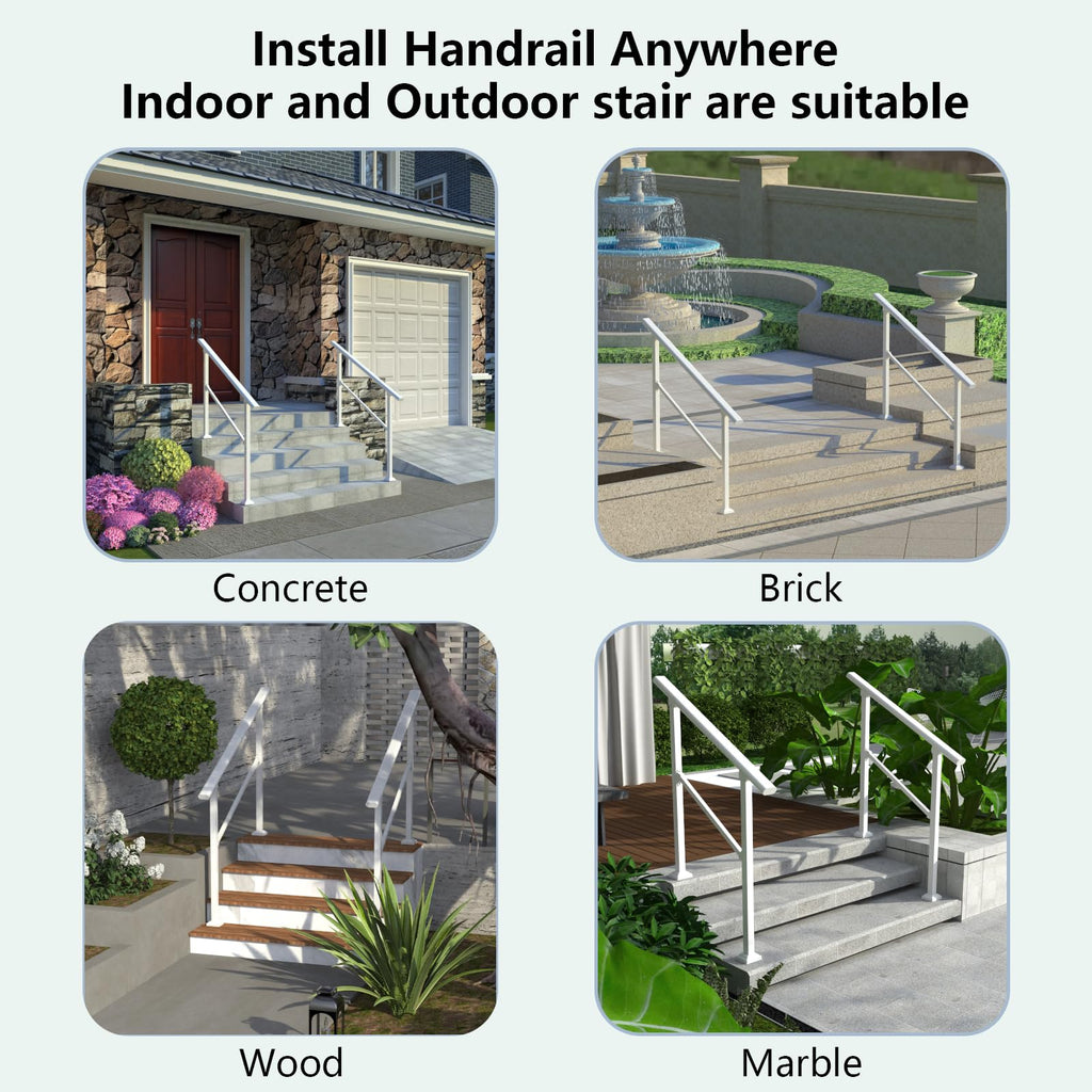 2 Pack 2 Step Hand Rails for Outdoor Steps, Railings for Outdoor Steps, Wrought Iron Railing kit for Garden Garage