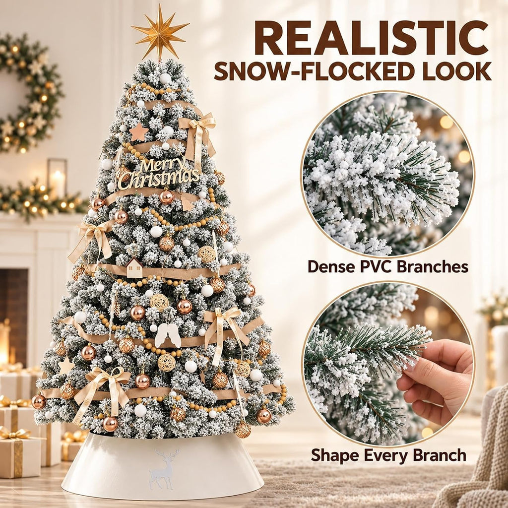 White Christmas Trees with Lights, Flocked Xmas Tree, Artificial Tree