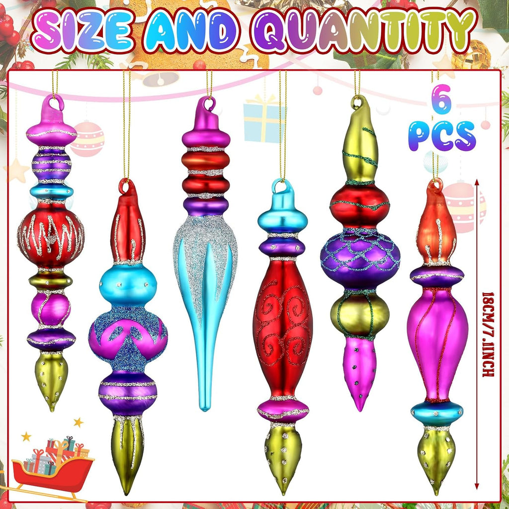 6 Pcs 7.1inch Large Christmas Mercury Glass Finials Ornament Retro