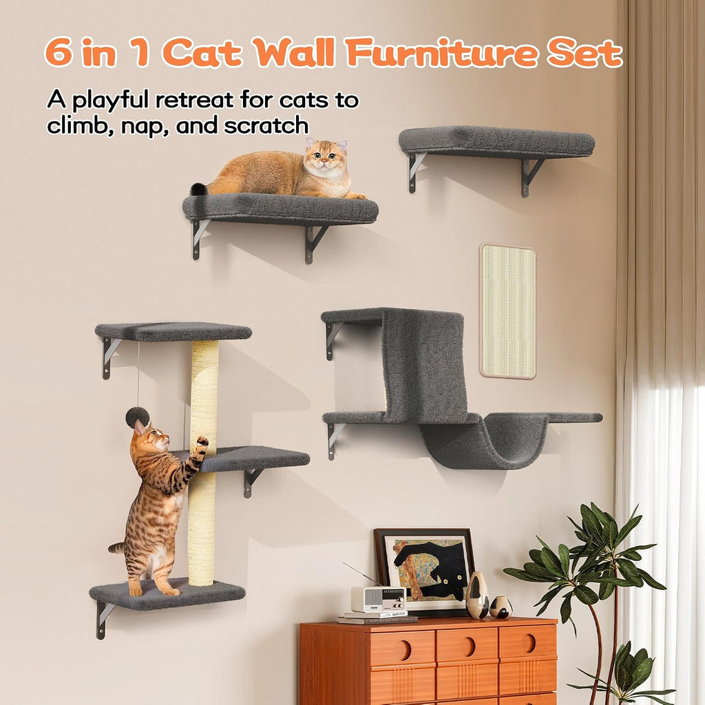 Cat Wall Shelves for Large Cats, Stable & Safe Kitty Walls Furniture Set for 40LBS Cats with Wooden Cat