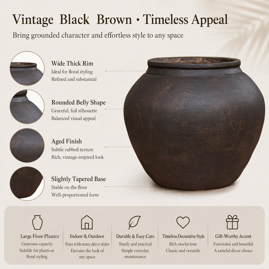 17 Inch Fiberstone Planter Pot with Drainage Hole, Large Indoor Outdoor Flower Pot for Olive Trees, Monstera &