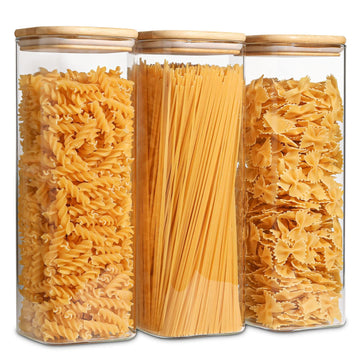 Pasta Containers Storage 2.2 Qt, Spaghetti Jar, Set of 3 Tall Jars