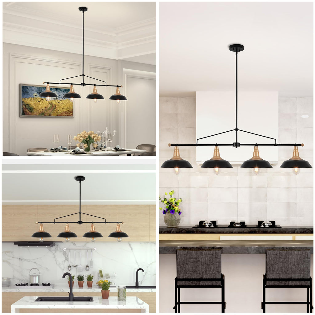 Pool Table Lights 4-Light Black and Gold Linear Light Fixture 48 Inch