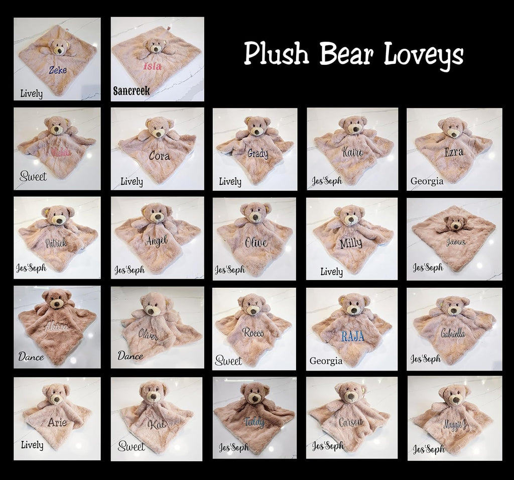 Custom Personalized Teddy Bear Lovie Lovey Security Blanket with Rattle (Brown Bear with Embroidery Name)