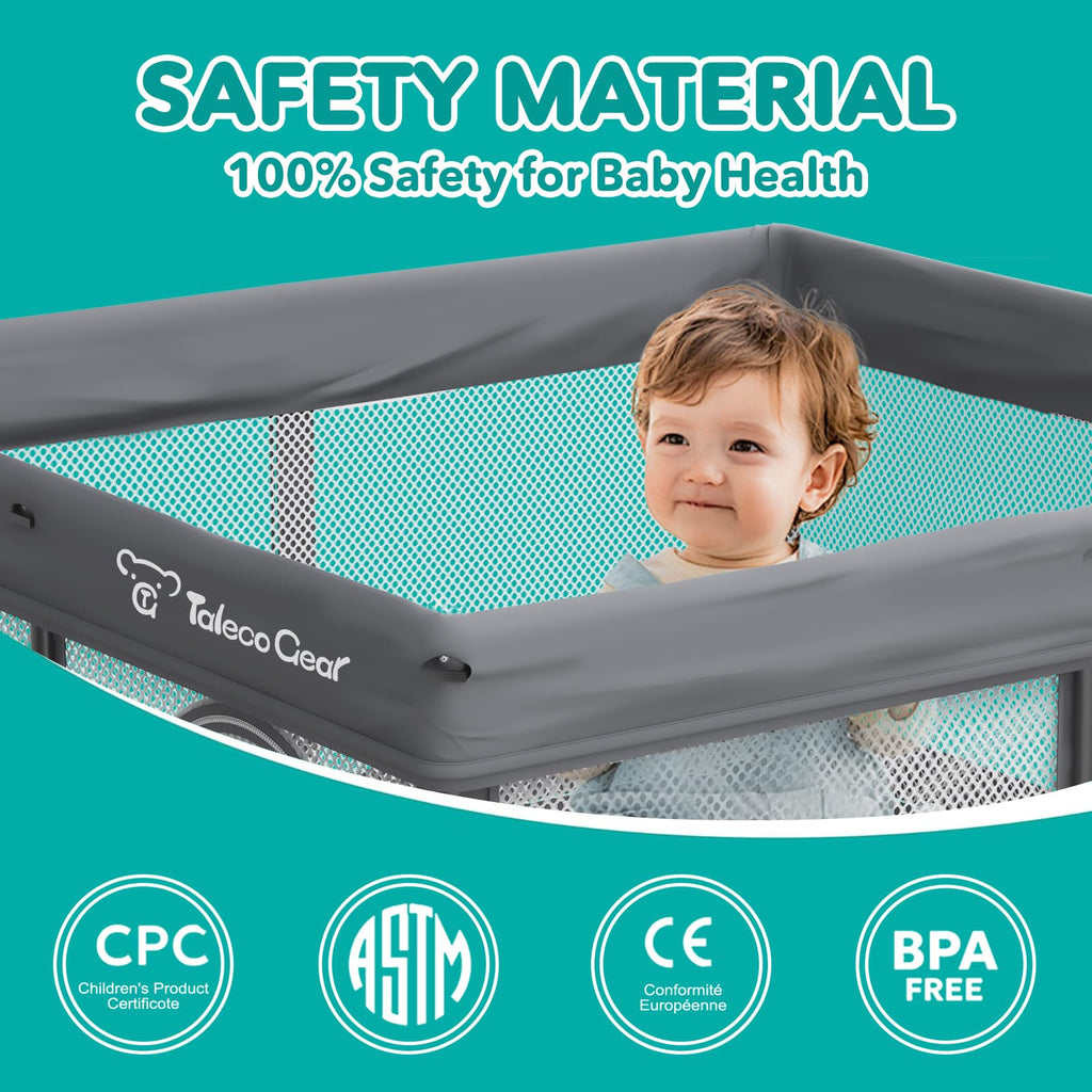 Foldable Baby Playpen for Babies and Toddlers, 50x50 Inch Portable Play Yard, Collapsible Play Pen with Mat, Visible