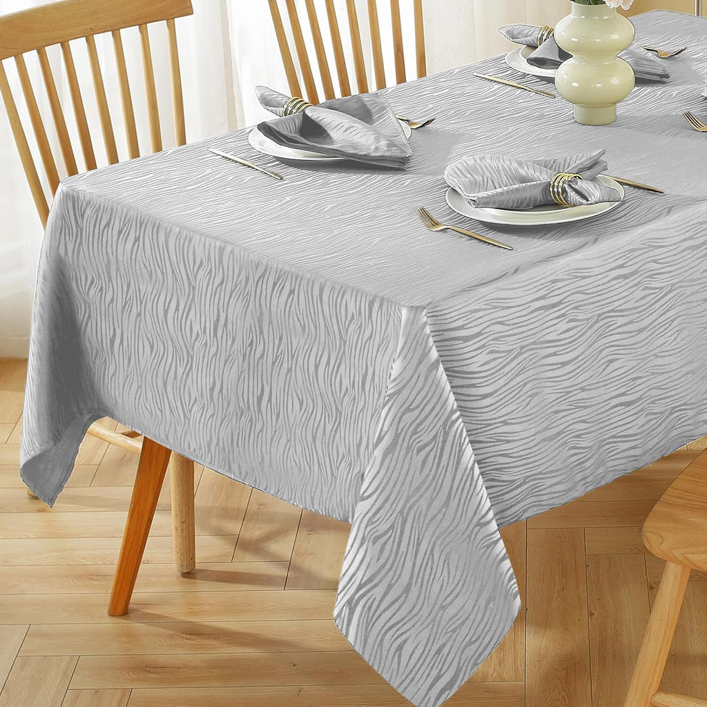 Wavy Swirl Jacquard Tablecloth, 60 x 120 Inch Rectangular Grey Textured Table Cover, Heavy Duty, Wri