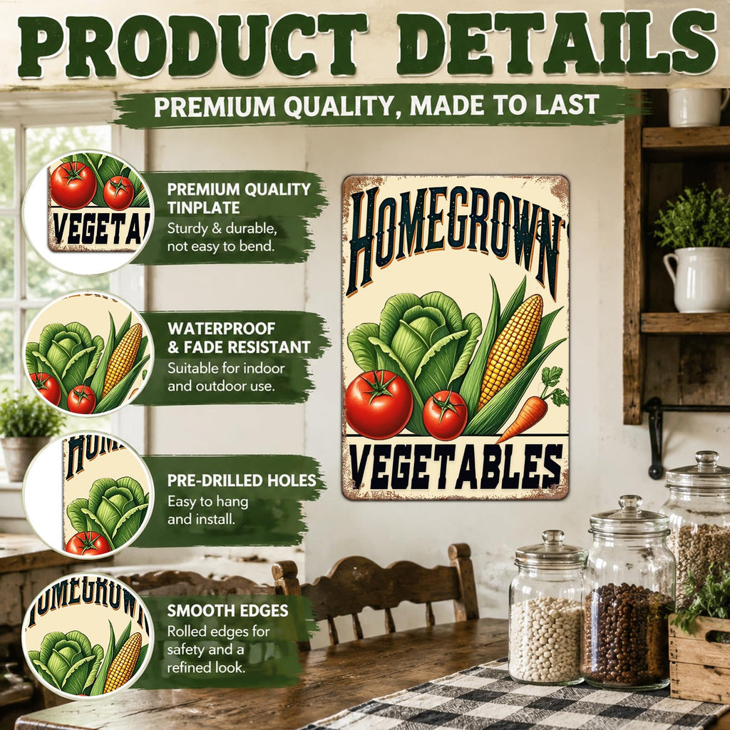 Vegetable Metal Tin Sign 12x16 Inch Farmhouse Kitchen Wall Decor with Tomato Corn Fresh Harvest Design Rustic Farm