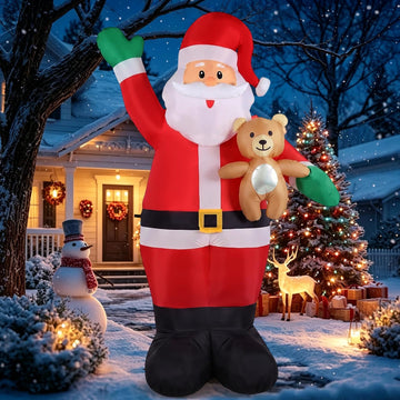 8.5FT Christmas Inflatable Santa Hold Bear, Blow Up Christmas Outdoor Decoration Built in LED Lights, Holiday Xmas