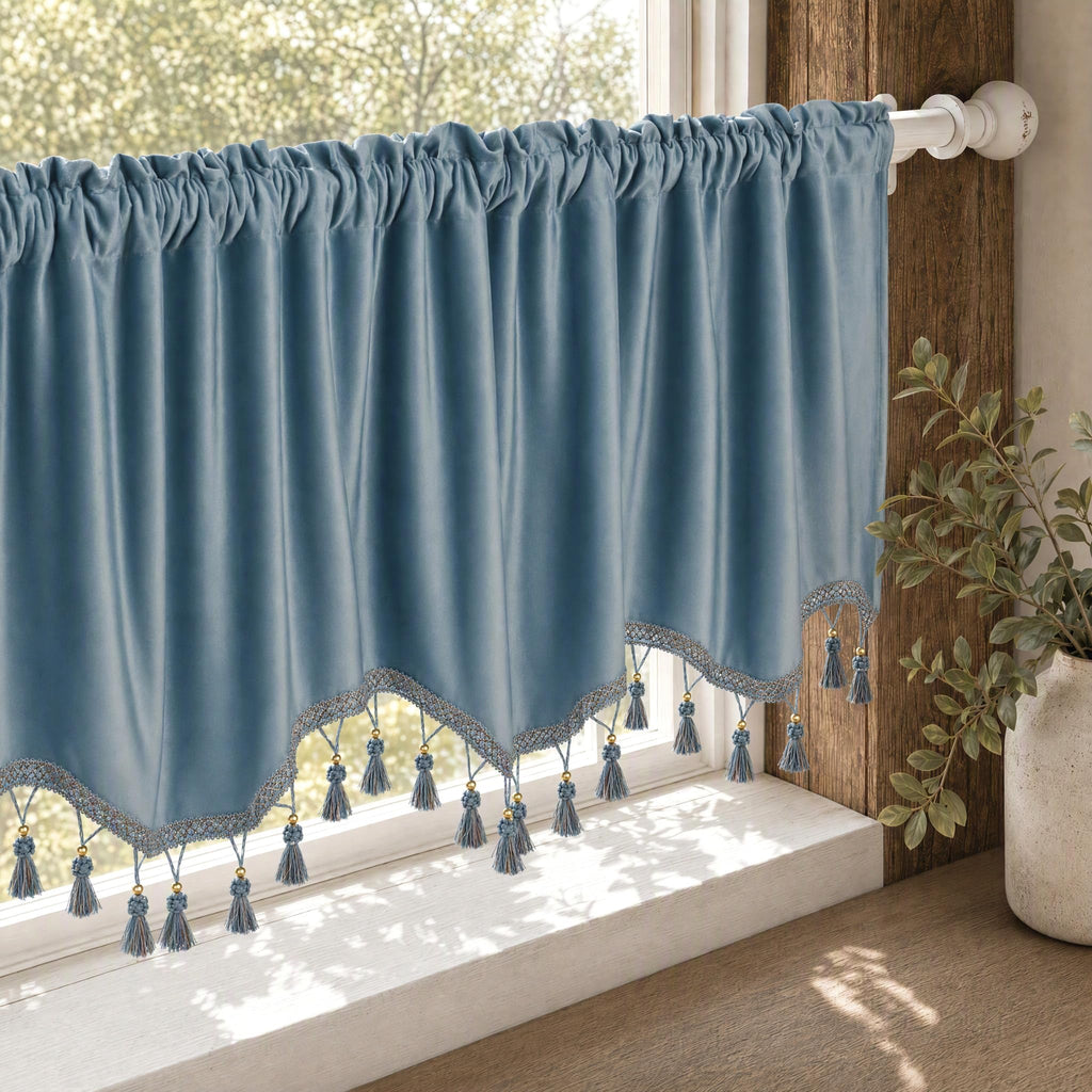 Scalloped Valances for Windows Velvet Valance Curtain with Tassel