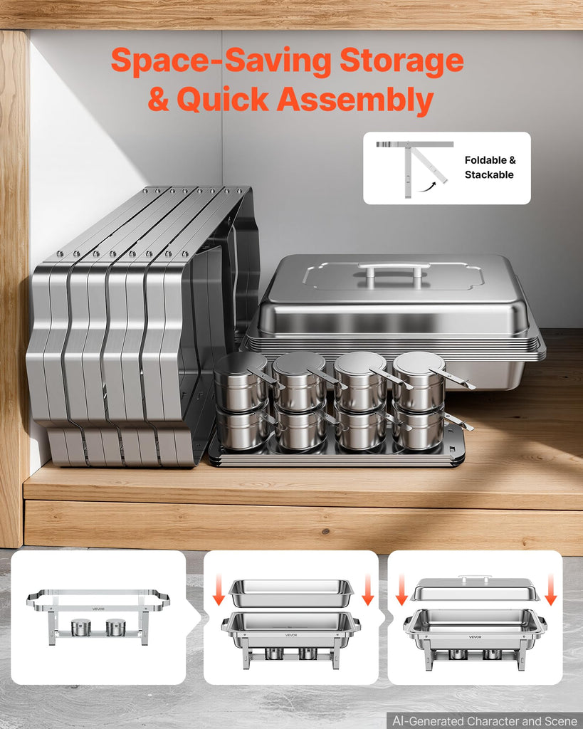 4 Packs Chafing Dishes for Buffet Set, 9QT Stainless Steel Chafer