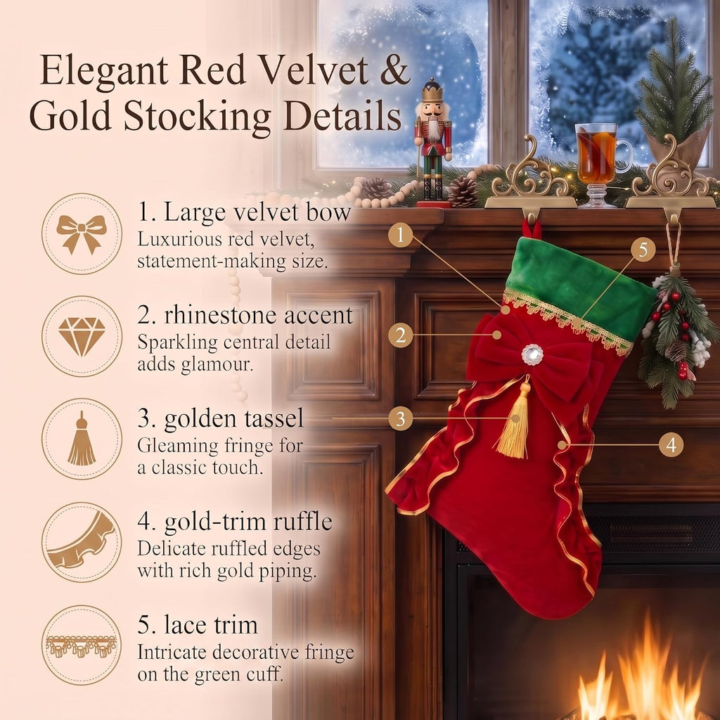 Luxury Velvet Christmas Stocking,Traditional 15.75 Inch Large Vintage