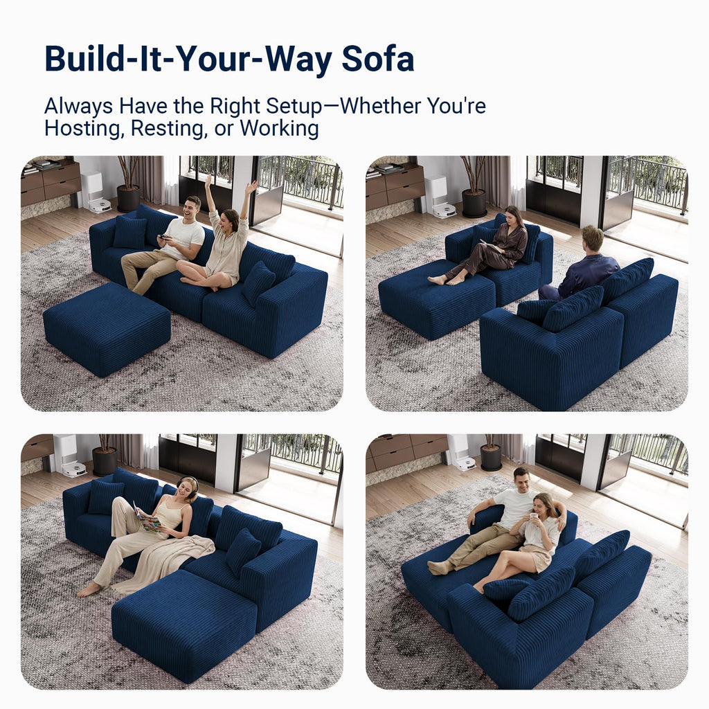 141-inch U-Shaped Modular Sectional Couch Sofa with 4 Ottomans