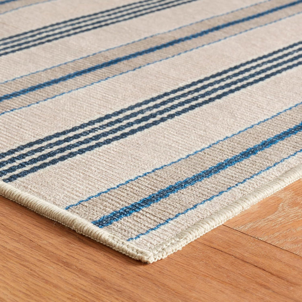Nimes Ticking Neutral Striped Washable Rug