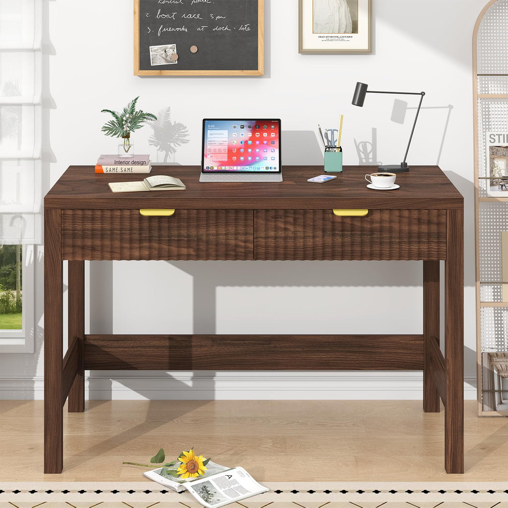 39 Inch Small Fluted Computer Desk with 2 Drawers