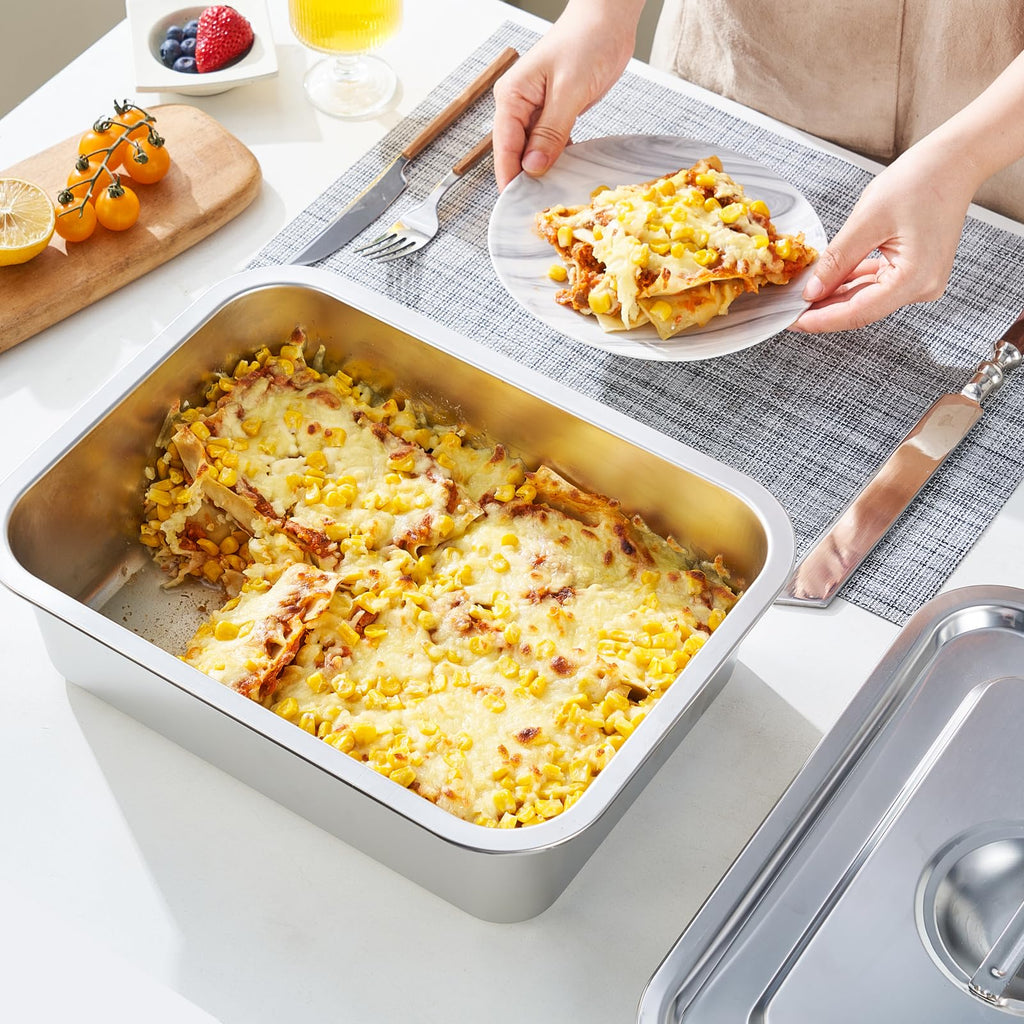 4 Inch Extra Deep Lasagna Baking Pan with Lid, 7.4Qt, 2 Pack