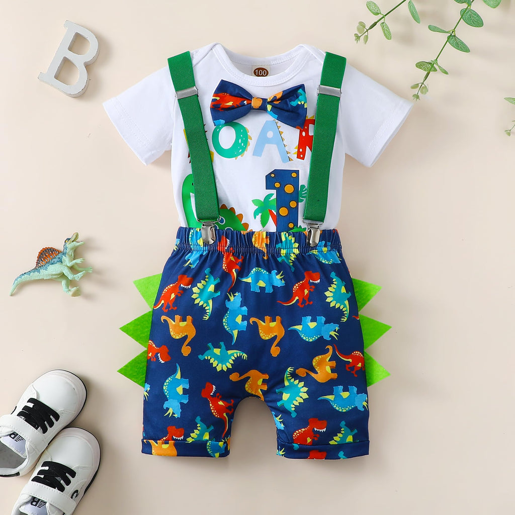 Baby Boy 1st Birthday Bow Tie Bodysuit Y Suspenders Pants Clothes set Funny Christmas Outfit