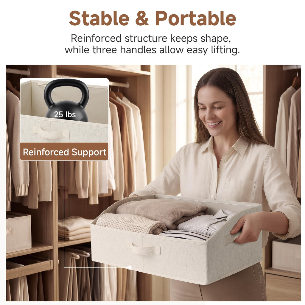 Bins, Beige(Cotton-linen), Large, 3-Pack