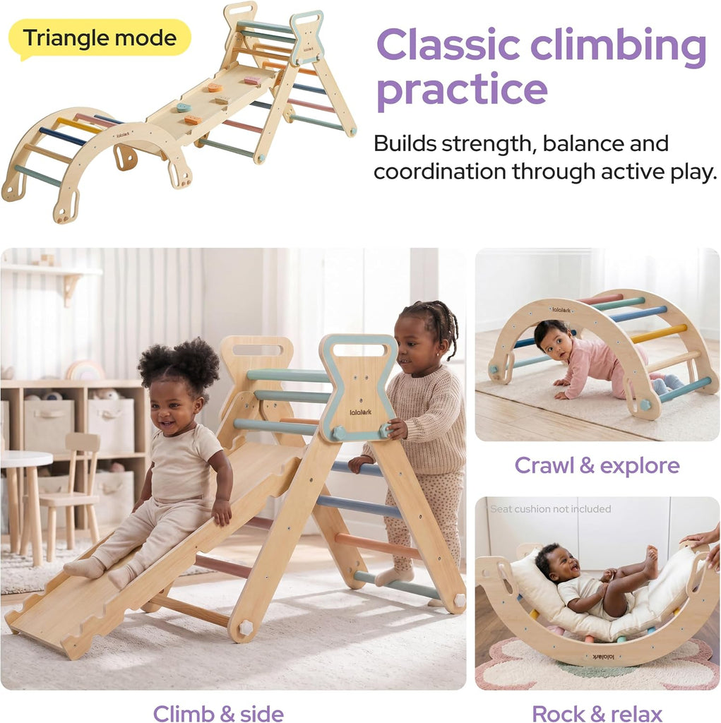 Triangle Set for 6M, in-1 Wooden Montessori Climbing Set, Foldable Toddler Jungle Gym with Climbing Arch