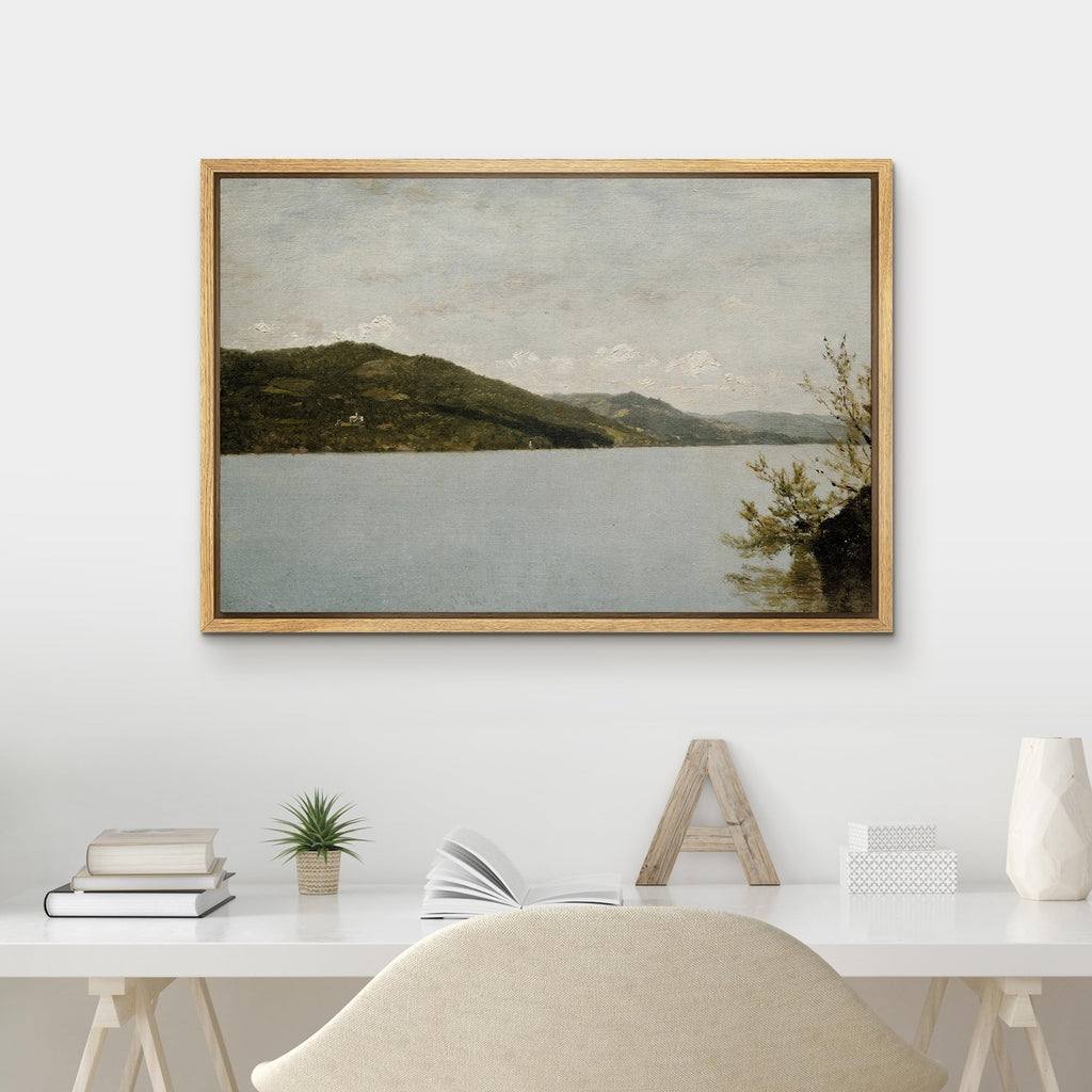 Framed Canvas Print Wall Art Green Mountain Range Storm Cloud Island Nature Wilderness Antique Retro Fine Art Shapes