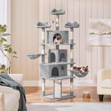 76.5in Multi-Level Large Cat Tree, Big Cat Tower with 3 Condos, Cozy Plush Perches
