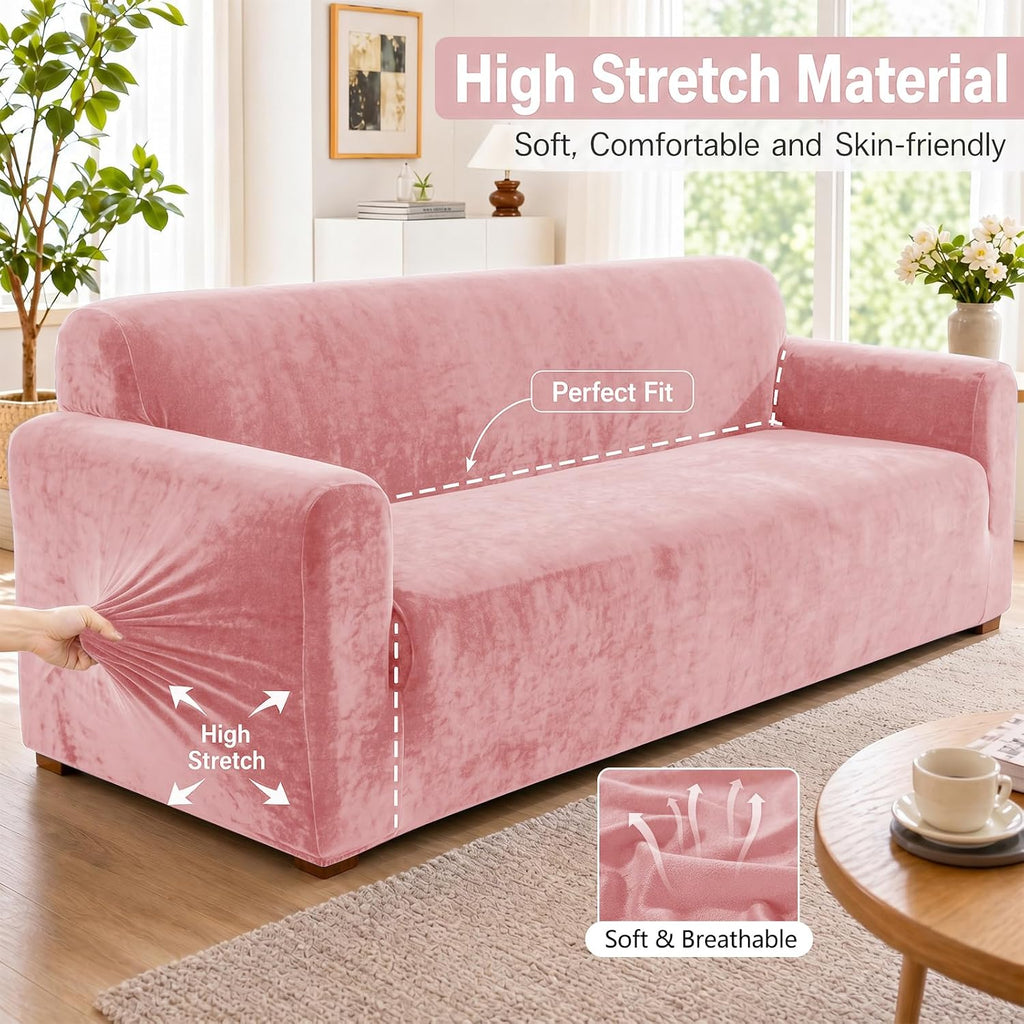 Real Velvet Extra Large Couch Cover for 3 Cushion Couch 1 Piece Stretch Oversized Sofa Slipcovers Soft 4 Seater