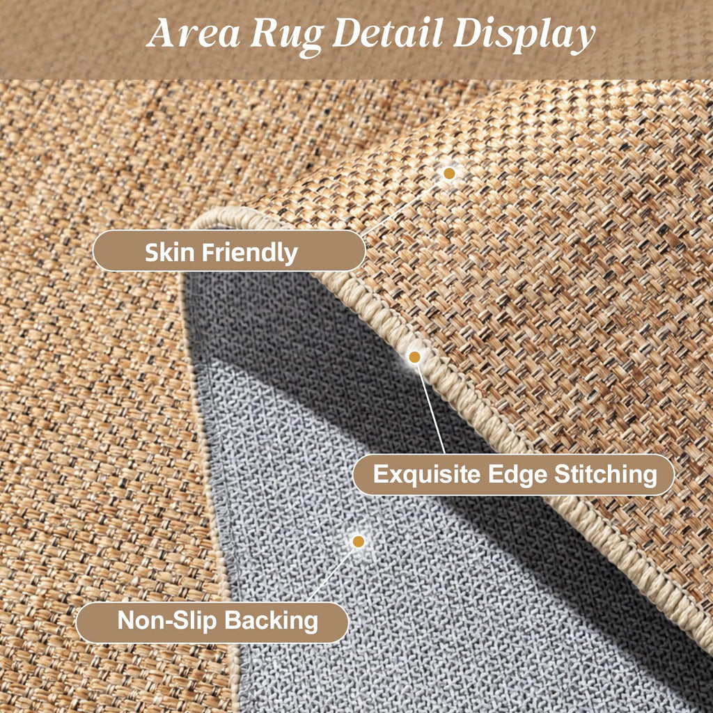 5×7 Easy Jute Rug Washable Rugs Low Pile Outdoor Indoor Farmhouse Neutral Non Slip Rug Modern Carpet Door Mat for