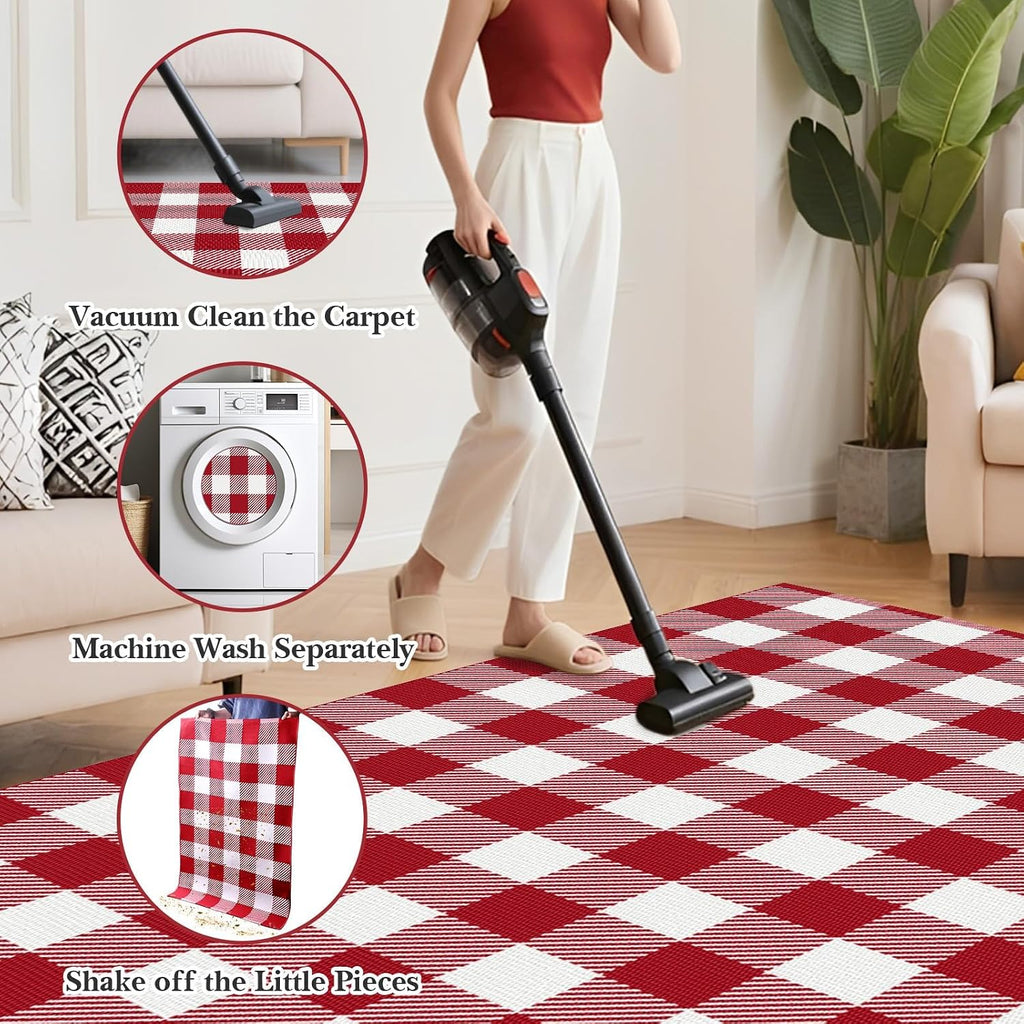 Outdoor Rugs, Red and White Area Rug Checkered