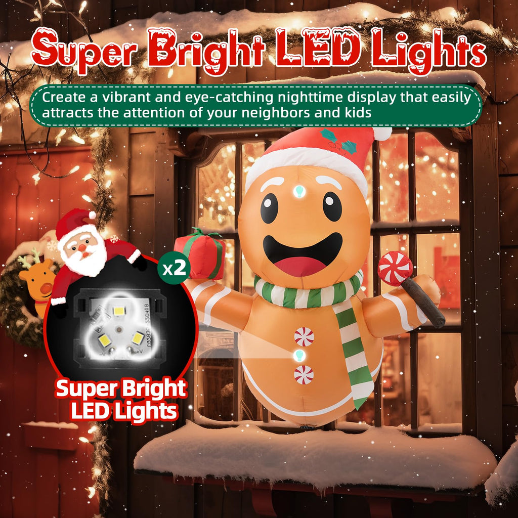 4FT Christmas Inflatables Gingerbread Man Lean Out from Window Outdoor Decorations, Christmas Window Inflatable