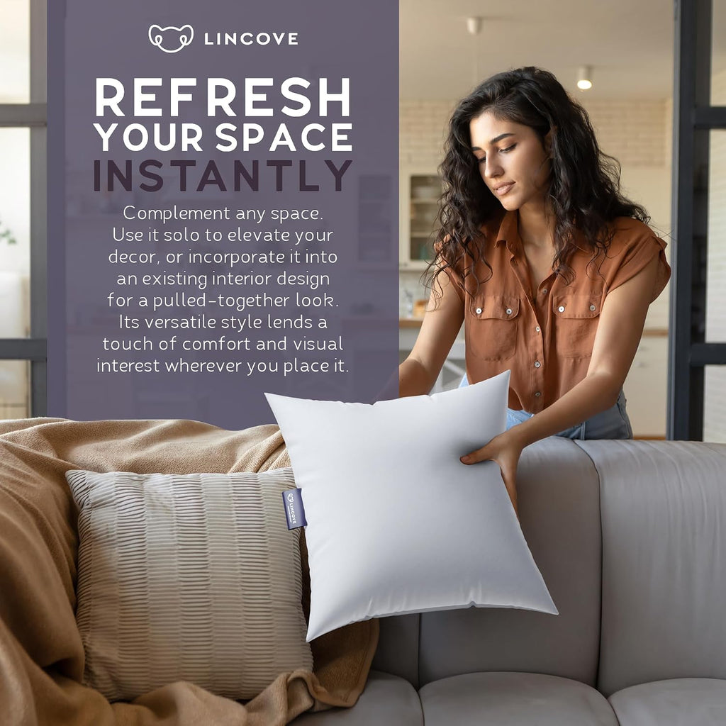 Euro Throw Pillow Insert Square 20"x20" Pillow - Made in Canada, 100% Cotton Shell, Down Alternative Filling