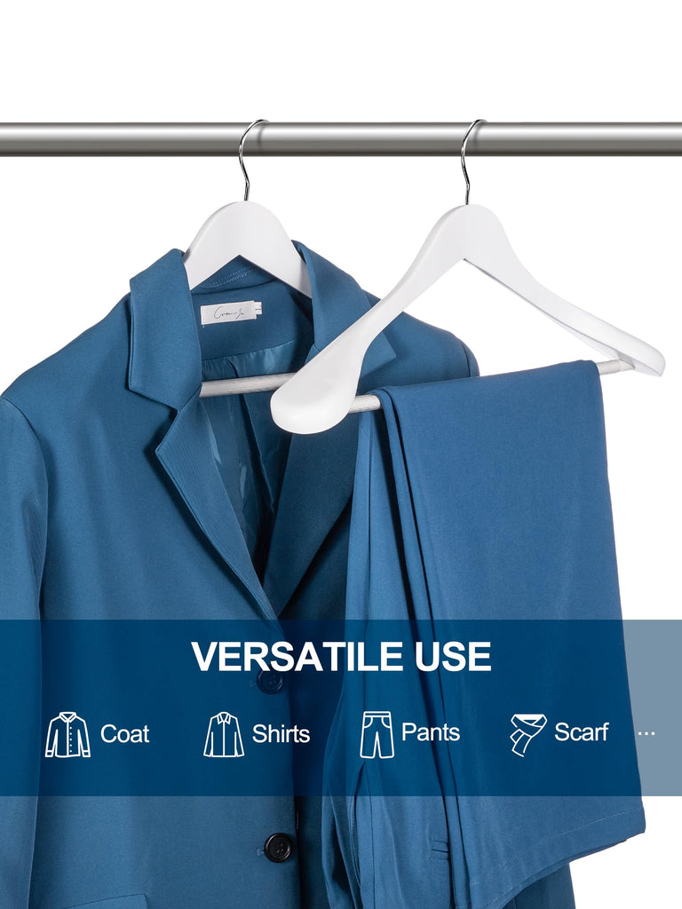 White Wooden Suit Hangers 6 Pack, Thick Wide Shoulder Hangers