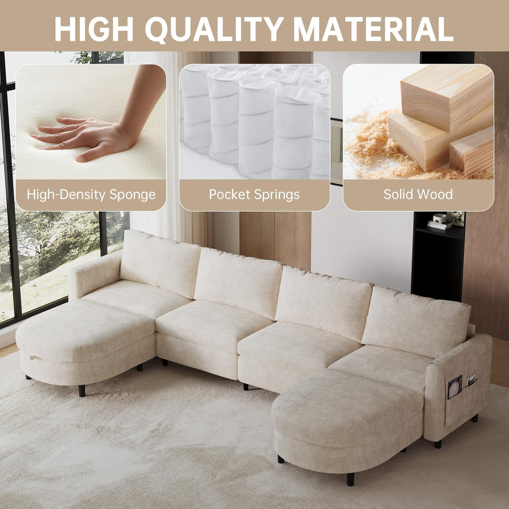 139" Beige White Sectional Couch U Shaped Sofa