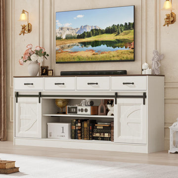 70" Large Farmhouse Tall TV Stand for 85/80/75/70 Inch TVs, 4 Drawers, White