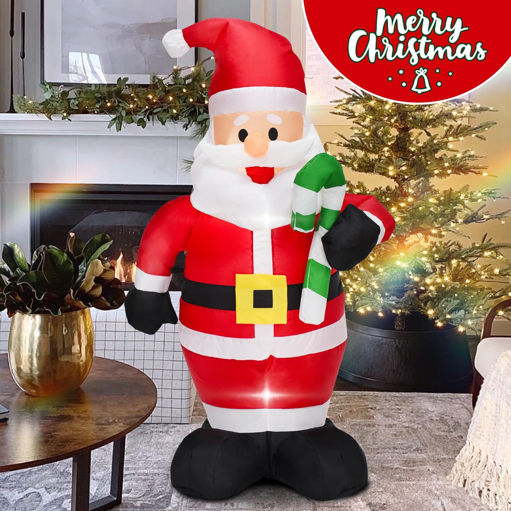 4FT Cute Christmas Inflatable Santa Claus with Build-in LED Lights, Blow up Christmas Inflatable Outdoor Indoor