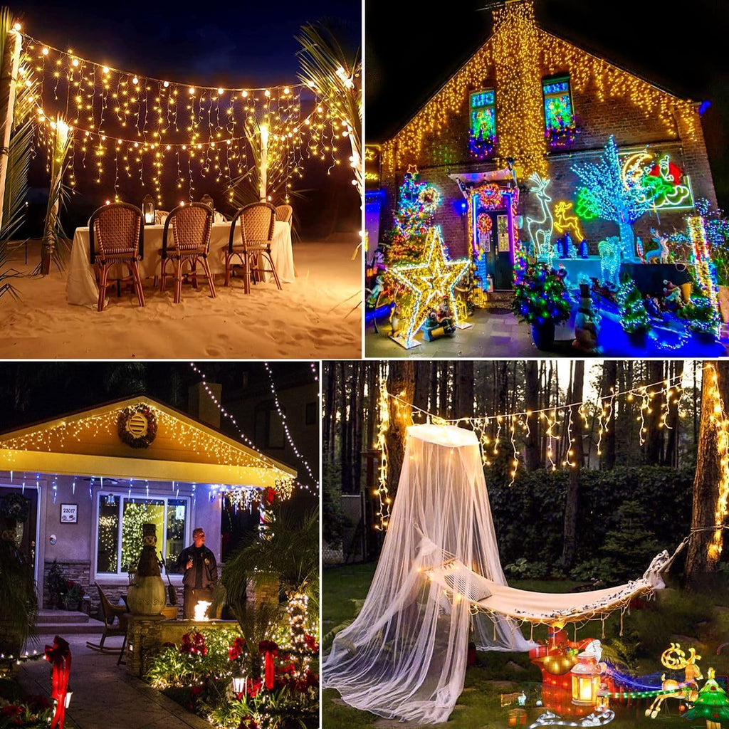Icicle Lights for Outside Christmas Lights Outdoor 66ft 640 LEDs Warm White