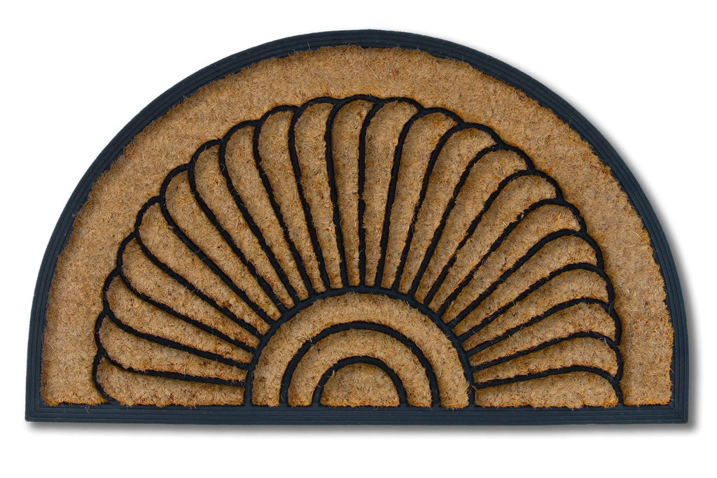 Sunburst Half Round Coco Coir Doormat, 18" x 30" - Natural Fiber Semi-Circle Welcome Mat with Non-Slip Rubber Backing