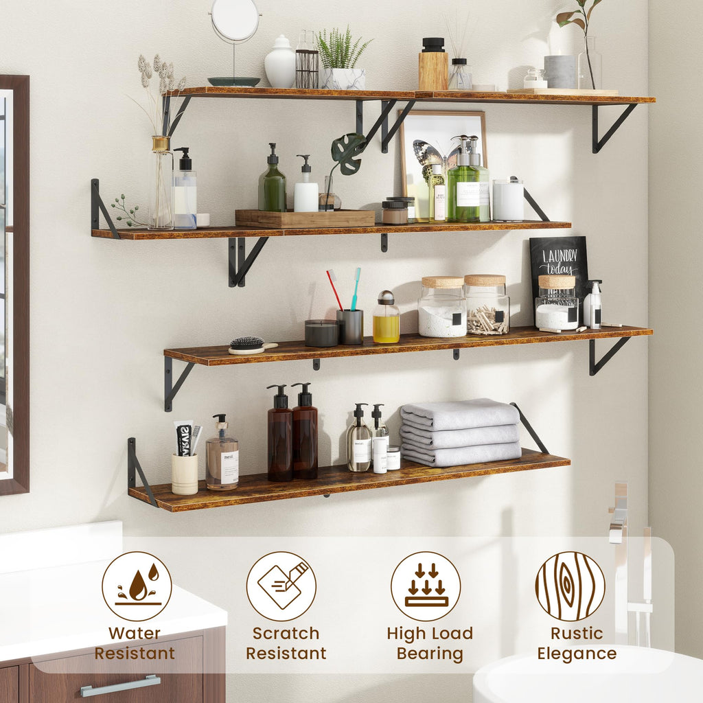 8" Deep Floating Shelves for Wall, 16 inch Wood Wall Shelves Set of 2, Wide Floating Bookshelf with Sturdy Metal
