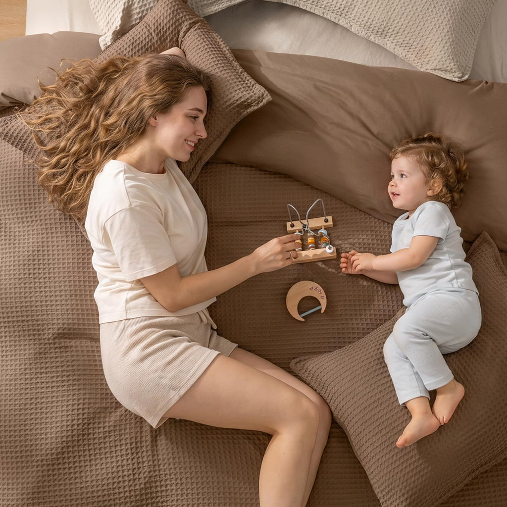 Waffle Duvet Cover Set King, Ultra Soft & Breathable, 104"x90", Mocha