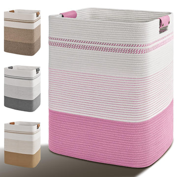 Laundry Hamper, 85L Tall Laundry Basket with Leather Handles, Rectangle Large Clothes Hamper for Organizing, Cotton