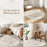 Round Rug 8ft Area Rug - Washable Boho Vintage Floral Circle 8' Round Floor Cover Lightweight Low Pi