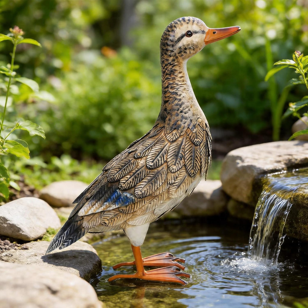 Garden Statue Metal Duck Life-Size Mallard Indoor Outdoor Decor Handmade Iron