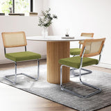 Dining Chairs Set of 2, Modern Rattan Kitchen Chairs, Mid Century Modern Design, Polished Chrome Frame
