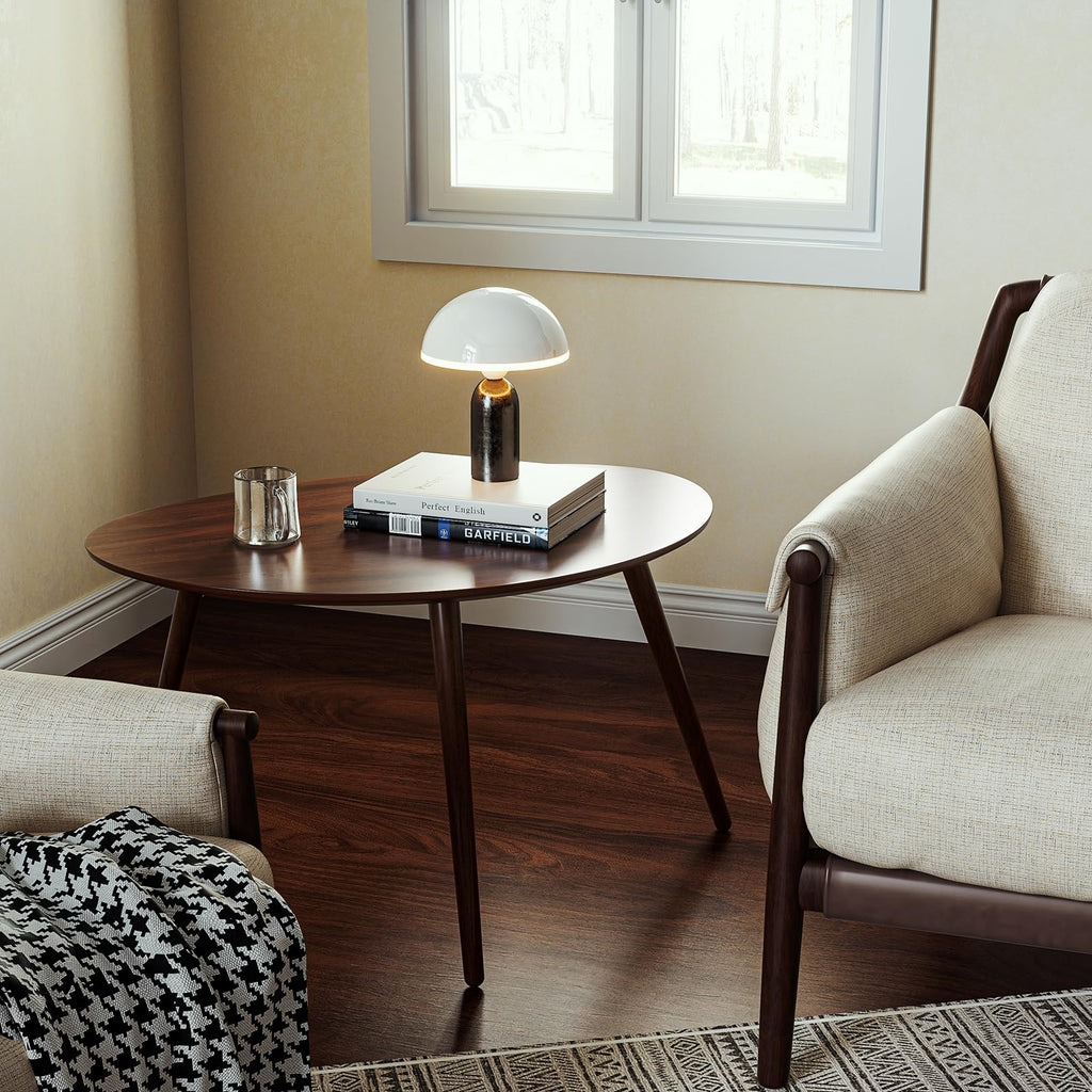 Small Oval Coffee Table, 25.6'' Small Mid Century Modern End Table, 100% Solid Oak Wood Side Table, Minimalist