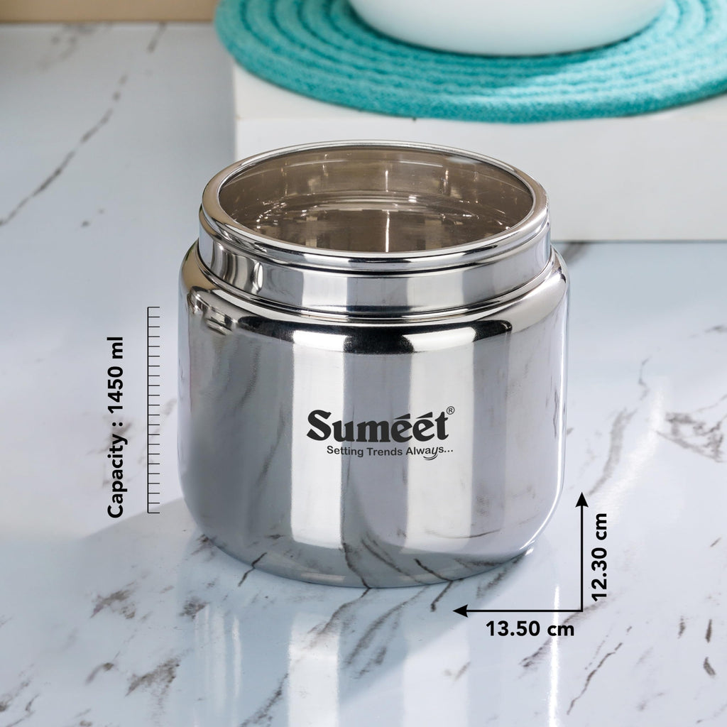 Silver Beni Shape Stainless Steel Canisters/Dabba/Storage Containers with See Through Lid, Set of 2 Pcs, 1.45L Each