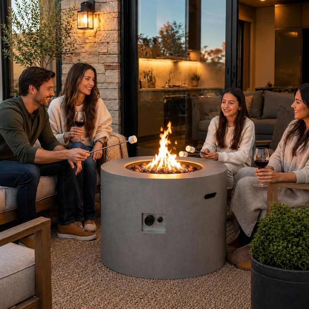 32 Inch Round Propane Fire Pit Table - 50,000 BTU Outdoor Gas Fire Table
