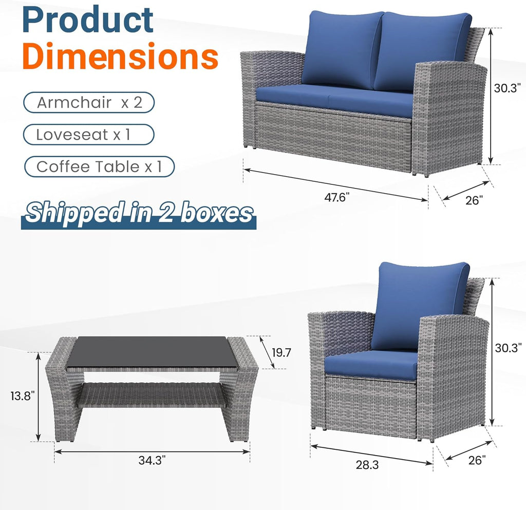 Wisteria Lane 4 Piece Patio Furniture Set, Wicker Outdoor Patio Conversation Furniture Set