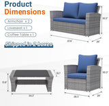 Wisteria Lane 4 Piece Patio Furniture Set, Wicker Outdoor Patio Conversation Furniture Set