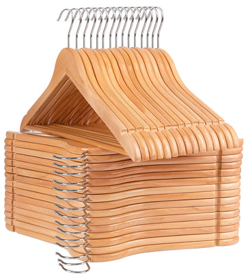 Wooden Hangers 30 Pack, Non-Slip Wood Hanger with 360°Swivel Hook & Notches, Durable & Slim Coat Hangers for Shirt