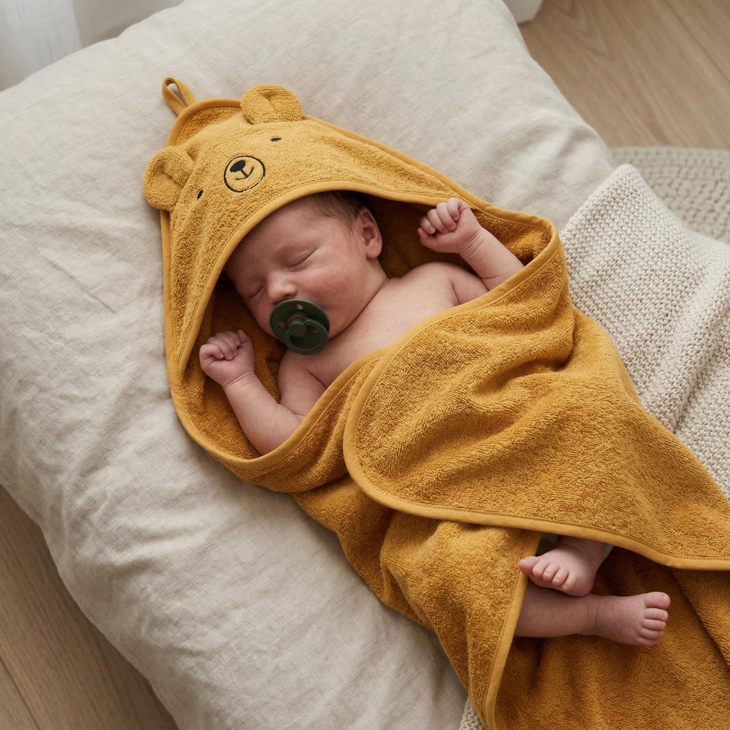 Hooded Baby Bath Towel, 100% Organic Cotton, Super-Soft 32"x32"